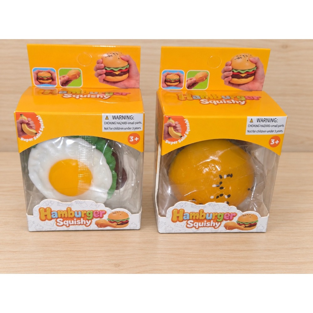 Hamburger Squishy Stress Relief Fidget Toy Set Fried Egg Burger 2 Pack New